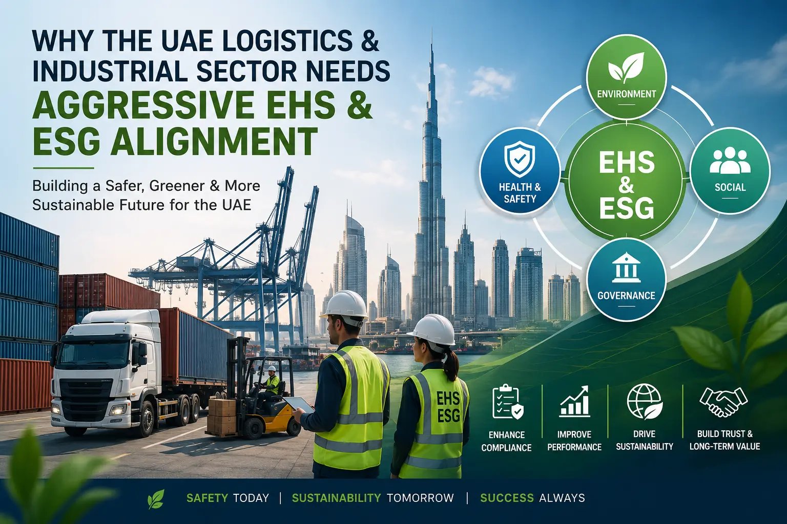 UAE logistics and industrial facility implementing EHS and ESG compliance for sustainable operations